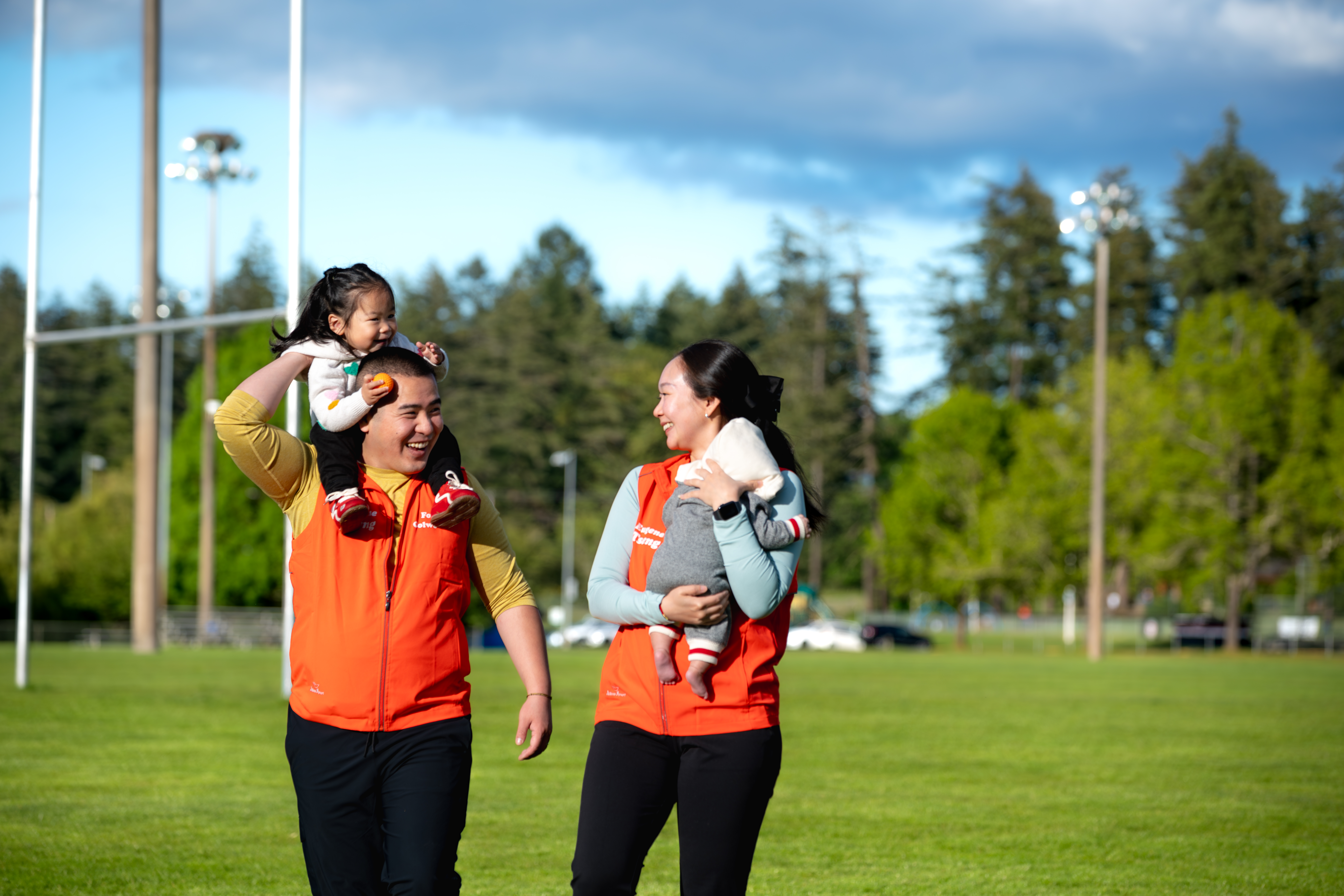 Eugene and family in campaign vests at a Colwood park